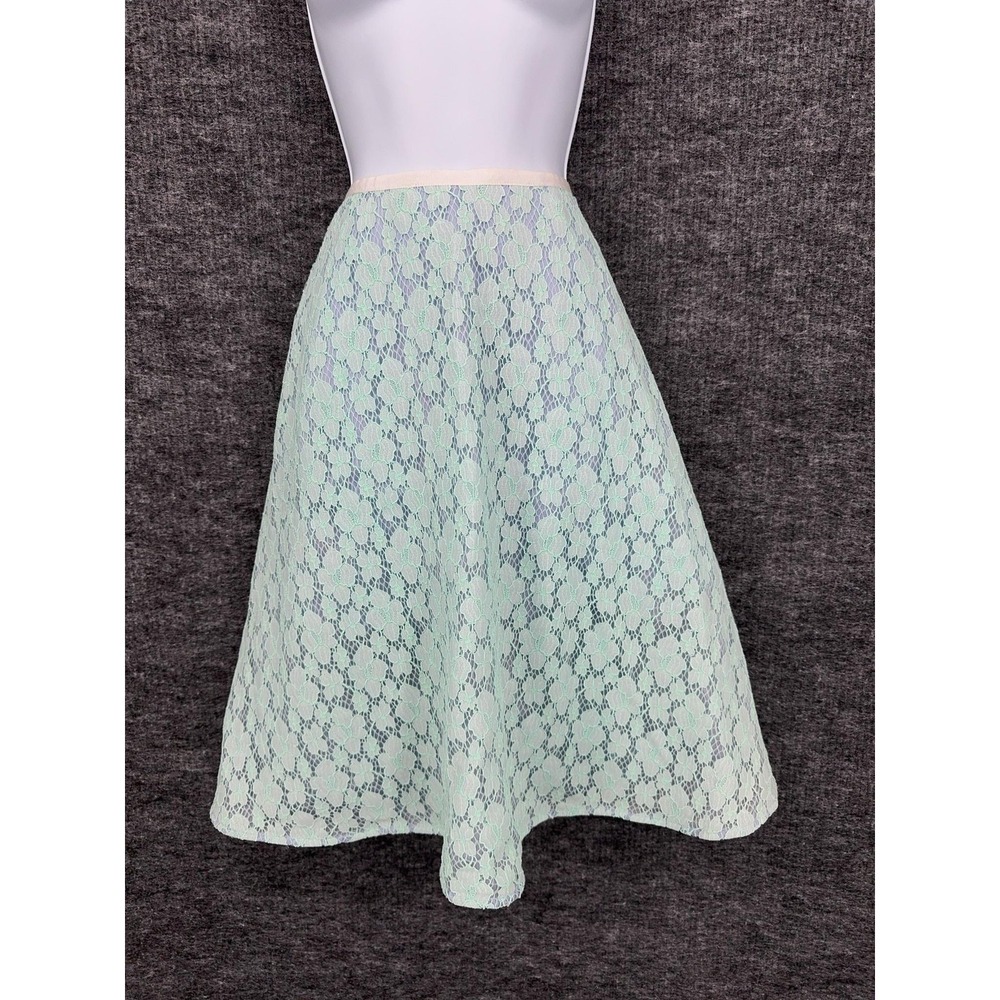 JIOIJIO Skirt‎ Womens Medium Green Floral Lace A-Line Silk Lined Knee Length